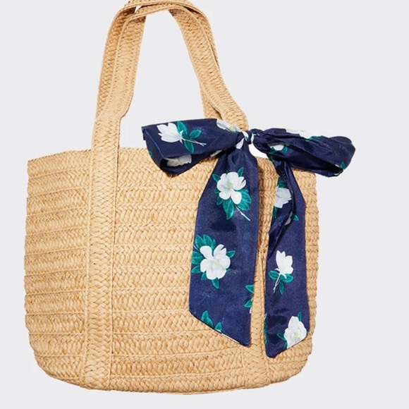 Draper James Handbags - Draper James Straw Bag with Floral Scarf